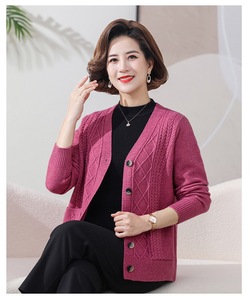 Nueva moda de otoño e invierno para mujeres de mediana edad y mayores, cárdigan de <span class=keywords><strong>punto</strong></span> con cable grueso con cuello en V, <span class=keywords><strong>chaqueta</strong></span> informal para madre - Product Image 2