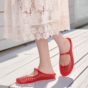 Fashion Jelly Mary Janes for Women Mesh Flats Clear Jellies Slide <strong>Closed</strong> Toe Slip on Mules Beach Buckle Strap Low Heel <strong>Sandals</strong> - Product Image 5