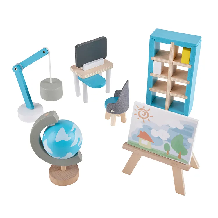 Mini mini diy escritório Cadeira Da sala de Sofá cama Mesa Brinquedos Móveis Casa De Bonecas De Madeira