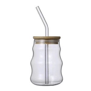 Tasse à lait en <span class=keywords><strong>verre</strong></span> transparent en forme de <span class=keywords><strong>gourde</strong></span> créative avec couvercle et tasse à café en <span class=keywords><strong>verre</strong></span> rayé paille - Product Image 2