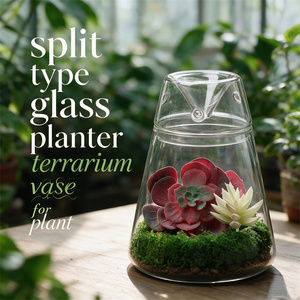 Home Decoration Items Wedding Centerpieces Handmade clear Volcano Split High Borosilicate Glass Planter Terrarium Vases with Lid - Product Image 1