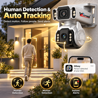 Caméra de sécurité extérieure WiFi Wistino avec zoom numérique 12X, vision nocturne, détection humaine par IA, suivi, IP65, PTZ