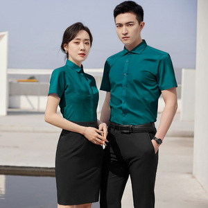 Men's And Women's Professional Formal Shirts Solid Color Cotton Workwear For Office Uniforms 62% Cotton Short Sleeve - Product Image 1
