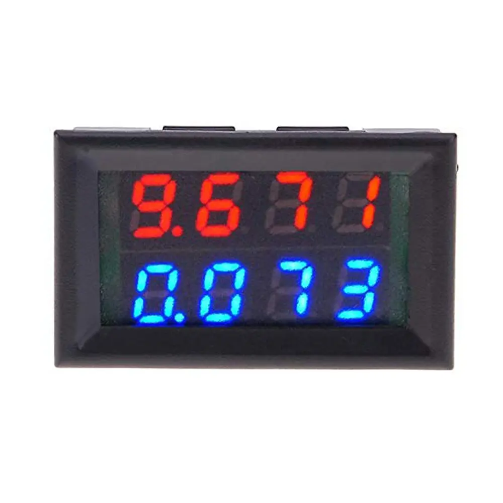 Voltímetro de 4 dígitos, amperímetro de CC 0-10V 0-10A, medidor de voltios VA, medidor de corriente positivo y negativo, azul, rojo, LED