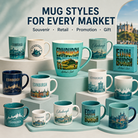 Taza de Cerámica con Impresión a Todo Color del Castillo de Edimburgo y Asiento de Arturo en Escocia, Recuerdo Vibrante para Visitantes, Distribución al por Mayor