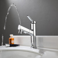Robinet de lavabo moderne ELOILO à poignée unique, monotrou, multifonction, gris anthracite, avec douchette extractible rotative pour eau chaude et froide, pour salle de bain