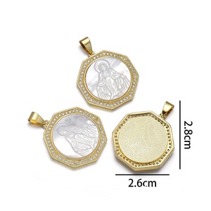 YH2031 Exquise breloque en nacre naturelle sculptée, plaquée or, avec <span class=keywords><strong>camée</strong></span> tête de lion et Vierge Marie, composants de bijoux - Product Image 5