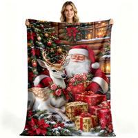 Couverture en flanelle polaire douce et chaude pour Noël, motif Père Noël et rennes, cadeau de fêtes, impression personnalisée, vente en gros OEM ODM