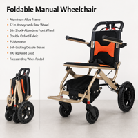 Fauteuil roulant manuel pour les soins à domicile et la mobilité des personnes âgées avec structure pliable, manipulation pratique et rangement compact