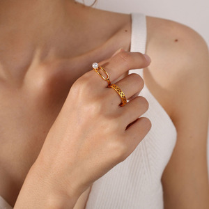 European American Minimalist Sugar Cube Diamond Zircon Open <b>Ring</b> For Women Stainless Steel Adjustable Light Luxury Geometric - Product Image 4