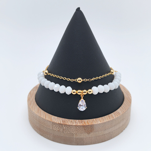 Bijoux en cuivre plaqué or 18 carats pour femmes bracelet de cheville en zircon Double couche mode chapelet blanc bracelet de cheville cadeau filles - Product Image 1