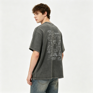 T-Shirt <span class=keywords><strong>Vintage</strong></span> da Uomo con Stampa di Disegni <span class=keywords><strong>Cartoon</strong></span> Grigi, Maglietta Oversize Streetwear, Servizio Personalizzato OEM ODM - Product Image 3
