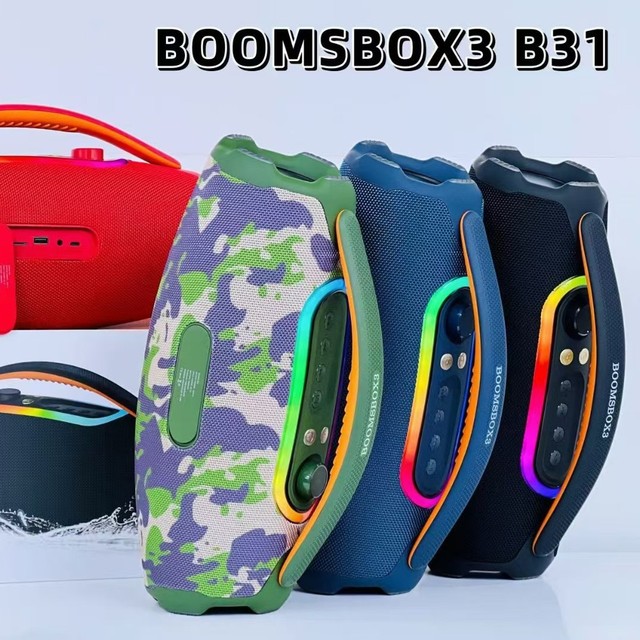 BOOMSBOX3 New Portable B31 for 5.3 Wireless Speaker 60W Waterproof Heavy Subwoofer Built-in Mic LED Light Long Battery