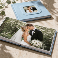 Album photo de mariage personnalisé en lin avec fenêtre de couverture encastrée et impression par tube d'encre pour studios de mariages et de photographie de mariage