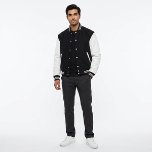 Custom Men's <b>High</b> Street Style Varsity Jacket with Stand Collar & Embroidery Logo Patches & Letterman Customization - Product Image 1