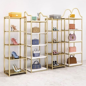 Idées de <span class=keywords><strong>décoration</strong></span> pour présentoir de chaussures, présentoirs de chaussures pour boutique, étagères de présentation de chaussures en or brillant pour <span class=keywords><strong>magasin</strong></span> de détail - Product Image 1