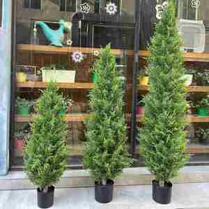 Sapin de Noël artificiel avec ruban vert et décoration en pot pour la porte – Décoration de sapin de Noël artificiel. - Product Image 3