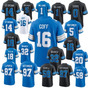 Groothandel Hoge Kwaliteit Detroit Gestikte # 97 Hutchinson # 0 Gibbs # 16 Goff # 14 St. Brown # 20 Sanders American Football-shirt - Product Image 1