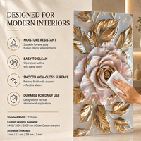 Panel de Pared de PVC con Relieve de Rosa 3D en Dorado MORLENX, Acabado UV, Fácil Instalación para Paredes Decorativas en Boutiques y Proyectos de Interiores