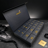Boîte de calendrier de l'avent personnalisée, boîte cadeau rigide à fermeture magnétique, 24 tiroirs, emballage cosmétique de luxe noir et or, impression de logo personnalisée