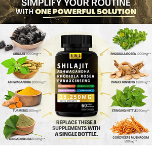 8 1 Kapsul Shilajit suplemen <span class=keywords><strong>Herbal</strong></span> nutrisi Rhodiola Rosea <span class=keywords><strong>Ginseng</strong></span> Ashwagandha untuk energi vitalitas efektif untuk orang dewasa - Product Image 5