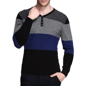 Custom autumn winter stripe men's V neck100% cashmere man sweater