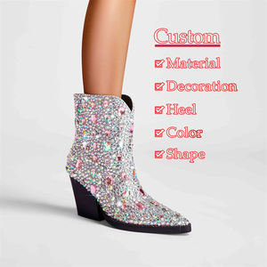 Fabricant personnalisé nouveau Sexy bout pointu Stiletto fait à la main Rivet clouté bottes à talons hauts strass étoile mode <span class=keywords><strong>bottines</strong></span> - Product Image 2