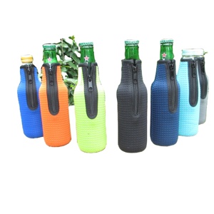 Neoprene Texture 12oz 330ml Wine <b>Bottle</b> Cooler Covers Non-Slip Zipper Insulator Sleeves Waterproof Foldable Portable Cooler Bags - Product Image 1