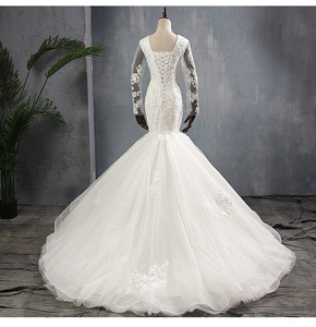Recién llegado, vestido de novia de <span class=keywords><strong>sirena</strong></span> de manga larga con cuello redondo transparente elegante con foto <span class=keywords><strong>Real</strong></span>, vestido de novia de cola de <span class=keywords><strong>pez</strong></span> de encaje hermoso - Product Image 5