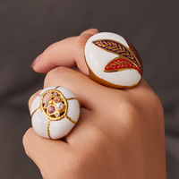 Anillo Ancho de Resina y Acero Inoxidable para Mujer, Estilo Bohemio, Colorido, con Patrón Abstracto, Joyería de Moda, Regalo para Ella, Uso Diario