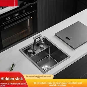 Fregadero de Preparación de Acero Inoxidable SUS304 con Nano Grabado, Barra Oculta, 45x38cm, Tapa Abatible, Enjuagador de Vasos Oculto, Doble Drenaje, OEM Personalizado - Product Image 1
