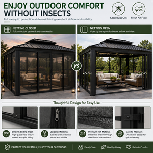 Pabellón de Jardín para Exteriores con Estructura de Aluminio Resistente a la Intemperie, 12*14 pies, Techo Rígido, Resistente a la Nieve, Techo Ventilado, Solárium - Product Image 6