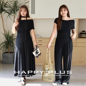 Conjunto de Tres Piezas para Mujer Talla Grande, Top de Punto Negro, Pantalones Anchos, Falda Midi con Dobladillo Irregular, Color Sólido con Etiqueta - Product Image 5