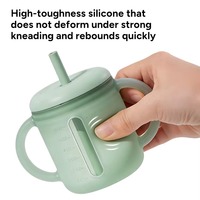 Gobelet isotherme pliable en silicone JUNVOY à double poignée et paille, 180 ml, isolation thermique 0-6 heures, style minimaliste tendance