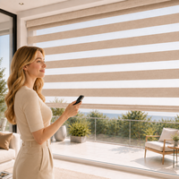 Stores automatiques zébrés motorisés 2026 avec télécommande Wi-Fi, motifs personnalisés, lumière intégrée pour cuisine et chambre