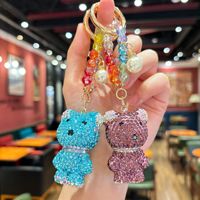 Gantungan Kunci Beruang Bertabur Rhinestone Laris Manis, Aksesoris Gantungan Tas Beruang Lucu untuk Wanita, Liontin Gantungan Kunci Mobil untuk Pasangan