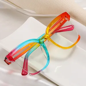 Fashion Optical Mirror Rainbow Square TR90 Glasses Propionic Acid CP Ferrule Women's Blue Light Blocking Glasses