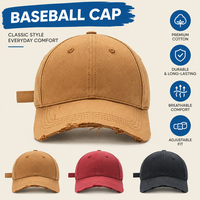 Casquette de baseball en coton délavé vintage avec logo brodé personnalisé, 6 panneaux, visière déchirée, pour la vente en gros