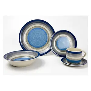 Conjunto de pratos de cerâmica estampados clássicos para jantar, 5 peças, máquina de lavar louça segura para festas em casa, restaurantes, servir e casamentos, design elegante de tigelas