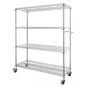 Chrome 4 Shelf Storage Standing Adjustable Metal Organizer Wire Rack 4 Tiers Heavy Duty Wire Shelving For Europe