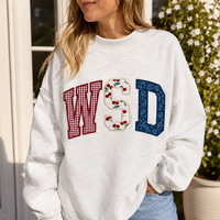 Sweat-shirt personnalisé pour femme grande taille, col rond, tricoté, 100% coton, avec appliques multi-motifs et lettres, style vintage décontracté