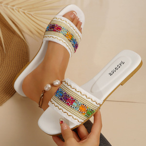 Sandales d'été populaires à talons hauts et bout ouvert en tissu imprimé Evergreen, vente en gros 2026 - Product Image 2