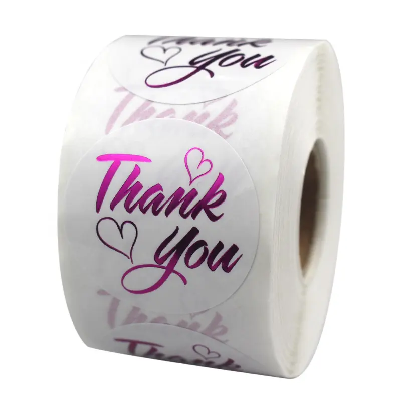 Pegatinas de lámina de Thank You para caja de regalo, 1,5 en Amazon, papel de aluminio púrpura mate brillante, estampado en caliente, color rosa plata, paquete de velas, 500 Uds.