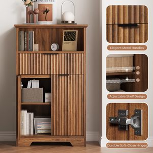 Gabinete de Almacenamiento Alto para Baño SENYU, de Madera de Nogal, con Estante Superior Abierto, Cajón y Puerta Doble, Organizador de Ropa para Baño - Product Image 2