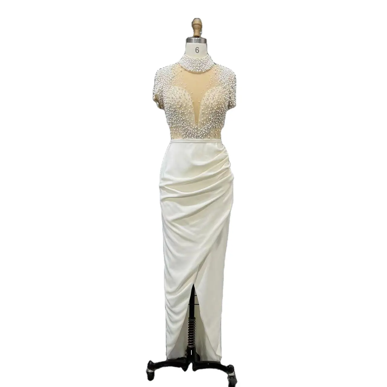 New Arrival vestido de novia Pearl Split Wrapped Evening Dress High Neck Beading Dress For Women Formal Gowns
