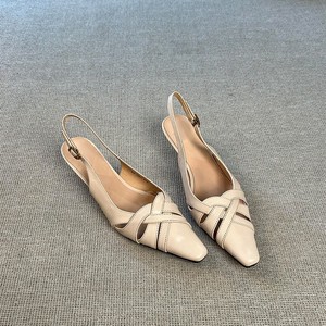 Sandales à talons pointus pour femmes en cuir véritable, talon fin et bas, bride arrière, chaussures élégantes pour le bureau et le travail - Product Image 1