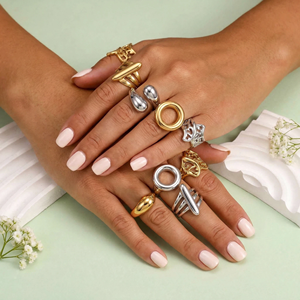 Juego <span class=keywords><strong>de</strong></span> Anillos al por Mayor, Chapados en <span class=keywords><strong>Oro</strong></span> <span class=keywords><strong>de</strong></span> 18K/24K, Acero Inoxidable Hipoalergénico, Resistentes al Agua y al Deslustre, Joyería <span class=keywords><strong>de</strong></span> Moda Afro-Boho - Product Image 1