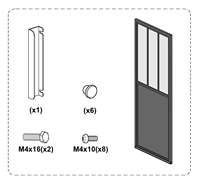 Porte coulissante en verre et acier noir 3Lites avec panneau de rebord, design grange, cadre en fer cannelé, style loft français, pour intérieur