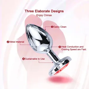 Conjunto de 3 Plug <span class=keywords><strong>Anal</strong></span> Coração Metal Cristal S/M/L Tamanhos Removível Aço Inoxidável Butt Plug Estimulador Sexual para Mulheres Homens - Product Image 4