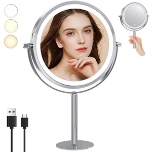 8-inch <span class=keywords><strong>Chrome</strong></span> Máy tính để bàn/TREO TƯỜNG Magnifying gương với đèn 10x Độ phóng đại cầm tay kim loại kết thúc cho Make-up gương - Product Image 1